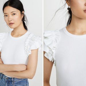 VERONICA BEARD Biscay Ruffle-sleeve Cotton Top In White XS